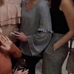 Navy and white striped blouse